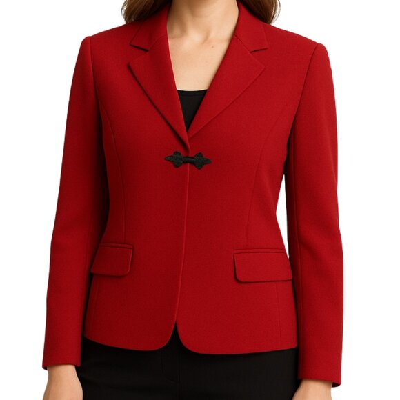 Tahari Arthur S. Levine Red Blazer Women’s Size 10P Black Frog Closure - Picture 1 of 11